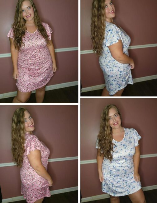 Ekouaer 2 Pack Nightgowns for Women Flare Short Sleeve Sleepshirt V Neck Sleepwear Pajama Dress S-2XL - Image 5