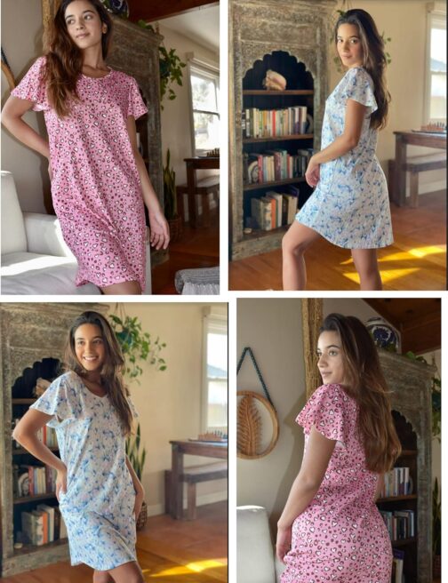 Ekouaer 2 Pack Nightgowns for Women Flare Short Sleeve Sleepshirt V Neck Sleepwear Pajama Dress S-2XL - Image 4