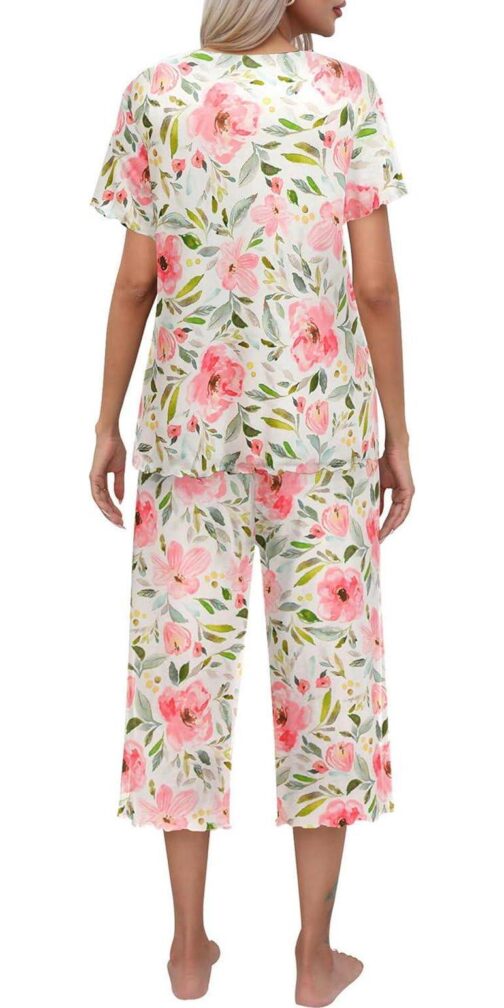 Ekouaer Women's Pajamas Set Short Sleeve Top With Capri Pants Pjs Lounge and Sleepwear Set S-XXL - Image 2