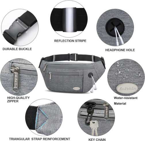 Entchin Fanny Pack for Women Men, Crossbody Bag with 4-Zipper Pockets, Large Capacity and Water Resistant Fashion Bum Bags for Hiking Running Travel Cycling - Image 4