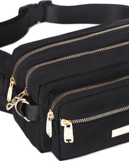 Extra Large Fashion Fanny Pack for Men Women, Waist Bag for Waterproof Hiking Running Biking Gym Outdoor Sports Travel Belt Bag (Black)