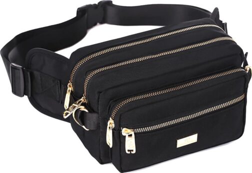 Extra Large Fashion Fanny Pack for Men Women, Waist Bag for Waterproof Hiking Running Biking Gym Outdoor Sports Travel Belt Bag (Black)