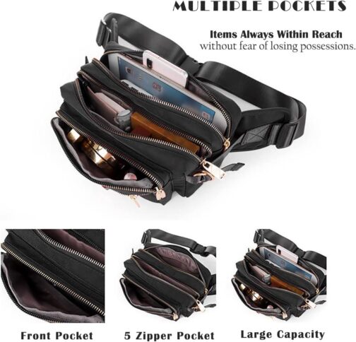 Extra Large Fashion Fanny Pack for Men Women, Waist Bag for Waterproof Hiking Running Biking Gym Outdoor Sports Travel Belt Bag (Black) - Image 4