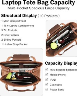 FADEON Large Laptop Tote Bag for Women Designer Leather Laptop Bag Fashion Travel Backpack Purse Shoulder Handbag