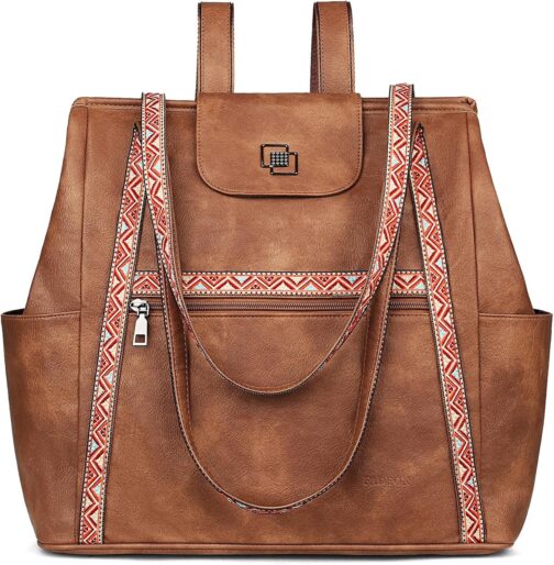 FADEON Large Laptop Tote Bag for Women Designer Leather Laptop Bag Fashion Travel Backpack Purse Shoulder Handbag - Image 7