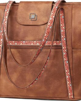 FADEON Large Laptop Tote Bag for Women Designer Leather Laptop Bag Fashion Travel Backpack Purse Shoulder Handbag