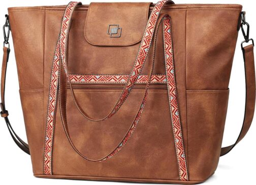 FADEON Large Laptop Tote Bag for Women Designer Leather Laptop Bag Fashion Travel Backpack Purse Shoulder Handbag