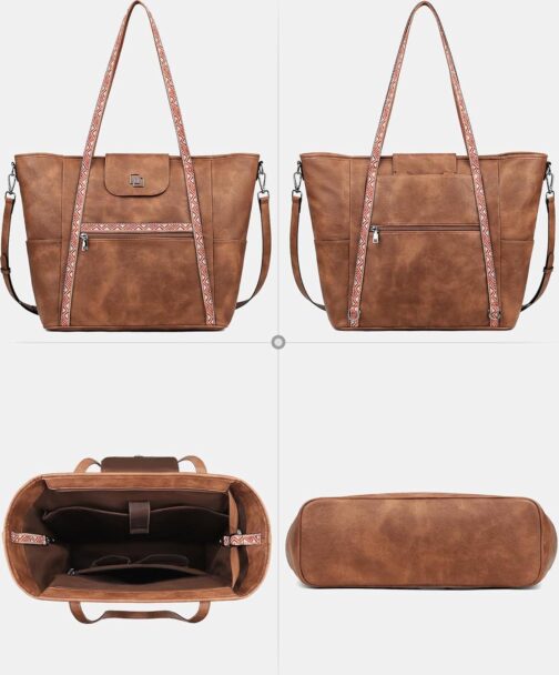 FADEON Large Laptop Tote Bag for Women Designer Leather Laptop Bag Fashion Travel Backpack Purse Shoulder Handbag - Image 8