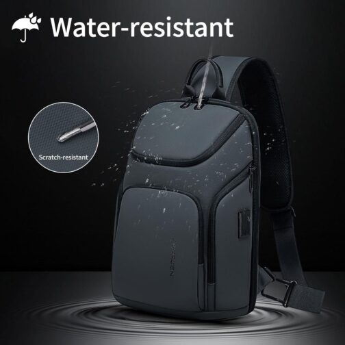 FENRUIEN Grey Sling Bag, Lightweight Crossbody Bag with USB, Sling Backpack Shoulder Chest Pack for Men Casual Rucksack for Daypack/Hiking/Travel/Sports - Image 7