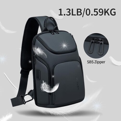 FENRUIEN Grey Sling Bag, Lightweight Crossbody Bag with USB, Sling Backpack Shoulder Chest Pack for Men Casual Rucksack for Daypack/Hiking/Travel/Sports - Image 5