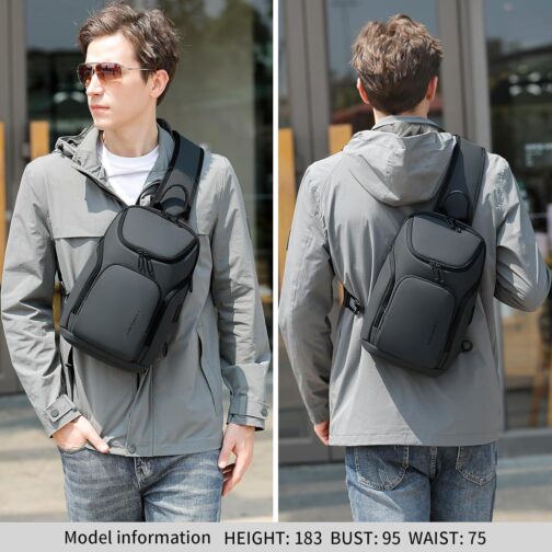 FENRUIEN Grey Sling Bag, Lightweight Crossbody Bag with USB, Sling Backpack Shoulder Chest Pack for Men Casual Rucksack for Daypack/Hiking/Travel/Sports - Image 6