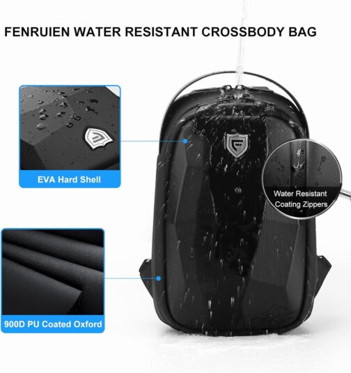 FENRUIEN Hard Shell Sling Bag for Men, Water Resistant Crossbody Backpack with USB Port, Black Chest Bag for Travel/Daily - Image 4
