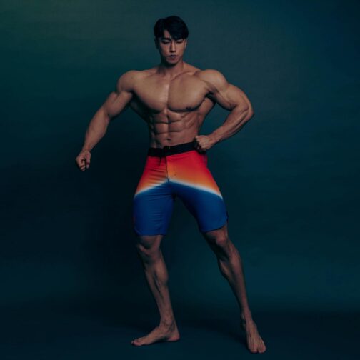 FIED Olympia IFBB MensPhysique Stage War Shorts Board-Shorts Posing Trunks Competition Swim Summer NPC RISING and CHAIN COLLECTION (26 , Rising Sun) - Image 4