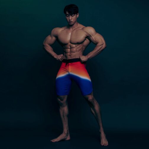 FIED Olympia IFBB MensPhysique Stage War Shorts Board-Shorts Posing Trunks Competition Swim Summer NPC RISING and CHAIN COLLECTION (26 , Rising Sun) - Image 3