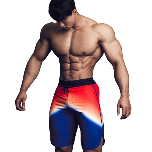FIED Olympia IFBB MensPhysique Stage War Shorts Board-Shorts Posing Trunks Competition Swim Summer NPC RISING and CHAIN COLLECTION (26 , Rising Sun)