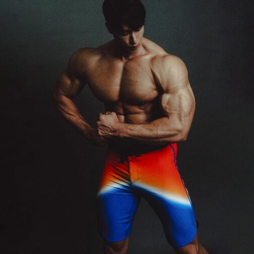 FIED Olympia IFBB MensPhysique Stage War Shorts Board-Shorts Posing Trunks Competition Swim Summer NPC RISING and CHAIN COLLECTION (26 , Rising Sun) - Image 8