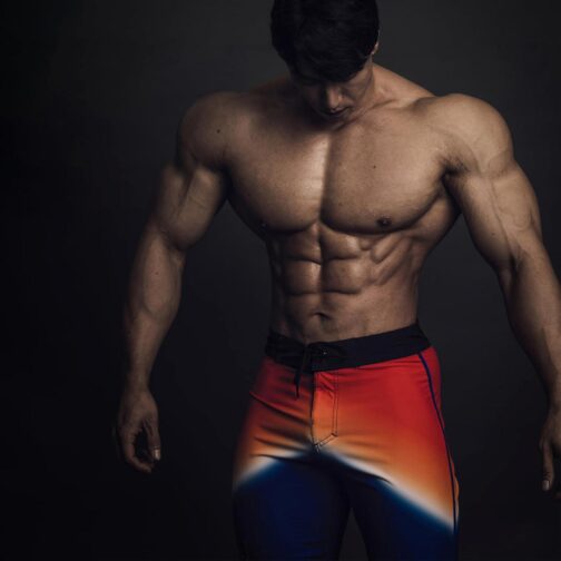 FIED Olympia IFBB MensPhysique Stage War Shorts Board-Shorts Posing Trunks Competition Swim Summer NPC RISING and CHAIN COLLECTION (26 , Rising Sun) - Image 2