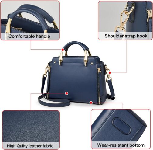 FOXER Leather Handbags for Women, Genuine Leather Ladies Top-handle Bags with Adjustable Shoulder Strap Women's Crossbody Bag Womens Real Cowhide Satchels Leather Messenger Tote Bags(Dark Blue) - Image 6