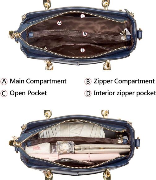 FOXER Leather Handbags for Women, Genuine Leather Ladies Top-handle Bags with Adjustable Shoulder Strap Women's Crossbody Bag Womens Real Cowhide Satchels Leather Messenger Tote Bags(Dark Blue) - Image 4
