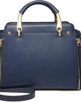 FOXER Leather Handbags for Women, Genuine Leather Ladies Top-handle Bags with Adjustable Shoulder Strap Women’s Crossbody Bag Womens Real Cowhide Satchels Leather Messenger Tote Bags(Dark Blue)