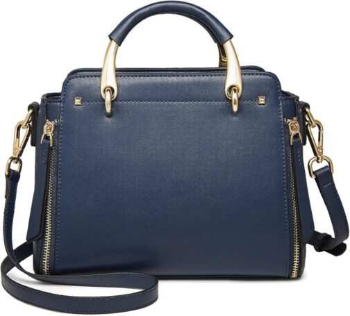 FOXER Leather Handbags for Women, Genuine Leather Ladies Top-handle Bags with Adjustable Shoulder Strap Women's Crossbody Bag Womens Real Cowhide Satchels Leather Messenger Tote Bags(Dark Blue)