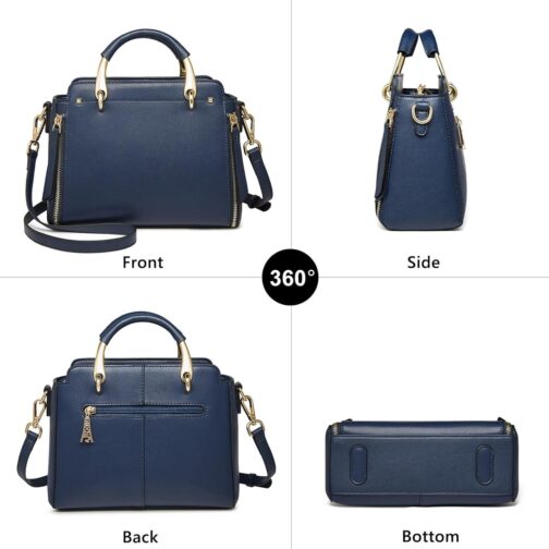 FOXER Leather Handbags for Women, Genuine Leather Ladies Top-handle Bags with Adjustable Shoulder Strap Women's Crossbody Bag Womens Real Cowhide Satchels Leather Messenger Tote Bags(Dark Blue) - Image 5