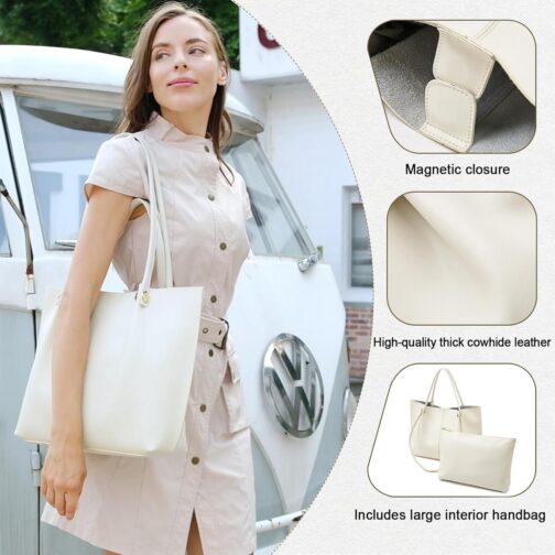 FOXLOVER Genuine Leather Shoulder Bags for Women Large Capacity Women's Tote Top-Handle Handbags with 2 Ways - Image 4
