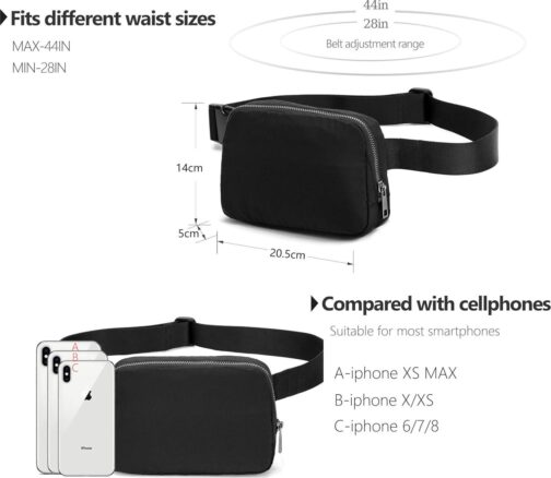 Fanny Belt Bag Waist Pack Crossbody Bags Bum Bag for Running Hiking Travel Workout Adjustable Strap for Women -black - Image 4
