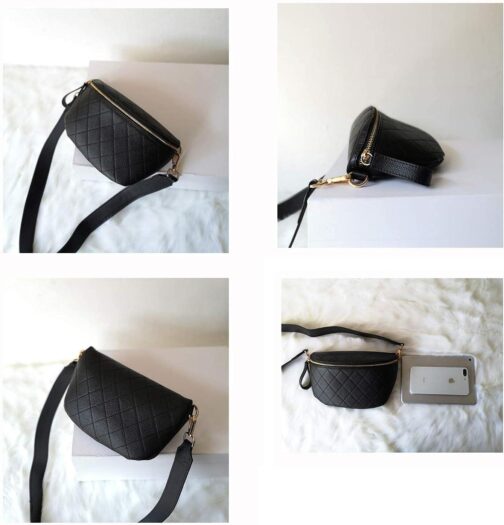 Fanny Pack Crossbody Waist Bag Women Black Luxury Belt Bum Bag Leather Shoulder Purse Fashion Designer With Gold Chain - Image 6