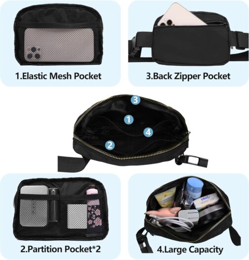 Fanny Pack Crossbody Bag for Women and Men, Belt Bag for Hiking Bum Bag with Adjustable Strap, Waist pack for Running Workout Sports Travel Black - Image 3