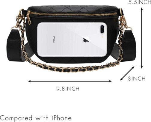 Fanny Pack Crossbody Waist Bag Women Black Luxury Belt Bum Bag Leather Shoulder Purse Fashion Designer With Gold Chain - Image 3