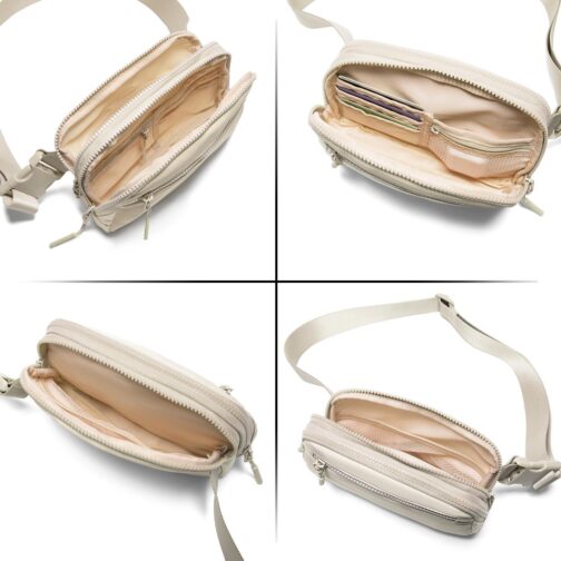 Fanny Pack Crossbody Bags for Women 1.5L Belt Bag with 3 Zipper Pockets Fashion Waist Packs Everywhere Belt Bag Cross Body Fanny Pack for Women (Beige) - Image 5
