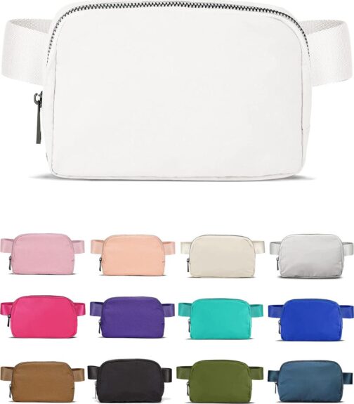 Fanny Pack Crossbody Bag Trendy Waterproof Small Sling Cross Body Purse for Women Men Fashion Waist Packs Mini Belt Bag Pouch Chest Bum Hip Bag Lulu Dupes for Travel Vacation Running White