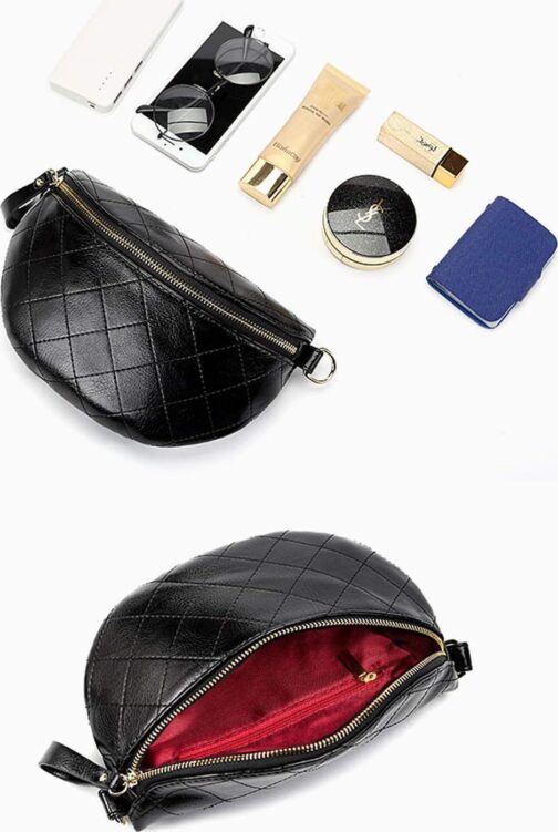 Fanny Pack Crossbody Waist Bag Women Black Luxury Belt Bum Bag Leather Shoulder Purse Fashion Designer With Gold Chain - Image 4