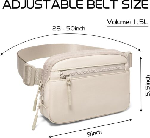 Fanny Pack Crossbody Bags for Women 1.5L Belt Bag with 3 Zipper Pockets Fashion Waist Packs Everywhere Belt Bag Cross Body Fanny Pack for Women (Beige) - Image 3