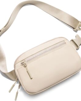 Fanny Pack Crossbody Bags for Women 1.5L Belt Bag with 3 Zipper Pockets Fashion Waist Packs Everywhere Belt Bag Cross Body Fanny Pack for Women (Beige)