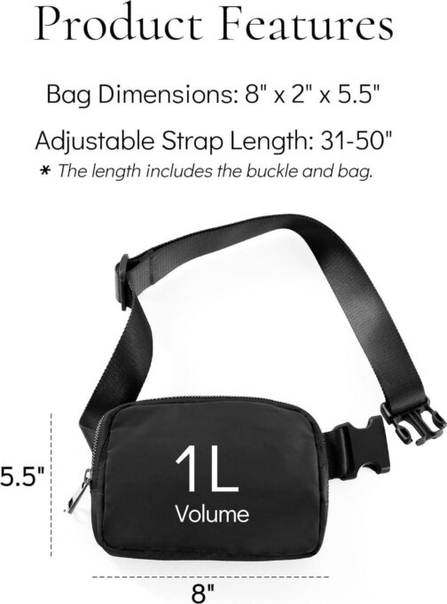 Fanny Pack Crossbody Bag Trendy Waterproof Small Sling Cross Body Purse for Women Men Fashion Waist Packs Mini Belt Pouch Chest Bum Hip Lulu Dupes Travel Vacation Running Black - Image 5