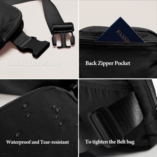 Fanny Pack Crossbody Bag Trendy Waterproof Small Sling Cross Body Purse for Women Men Fashion Waist Packs Mini Belt Pouch Chest Bum Hip Lulu Dupes Travel Vacation Running Black - Image 7