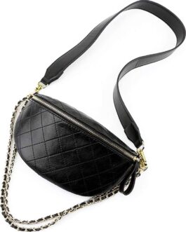 Fanny Pack Crossbody Waist Bag Women Black Luxury Belt Bum Bag Leather Shoulder Purse Fashion Designer With Gold Chain