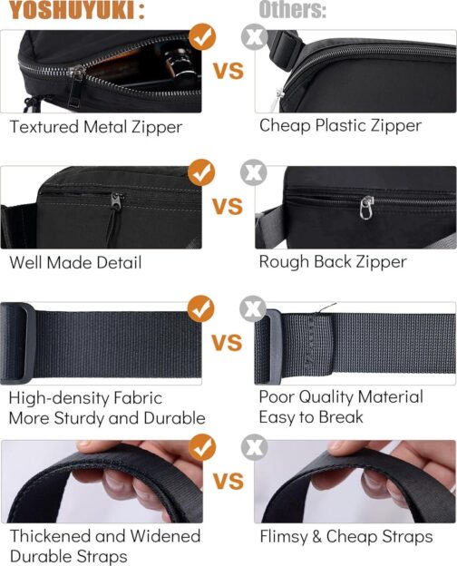 Fanny Pack Crossbody Bag Trendy Waterproof Small Sling Cross Body Purse for Women Men Fashion Waist Packs Mini Belt Pouch Chest Bum Hip Lulu Dupes Travel Vacation Running Black - Image 9