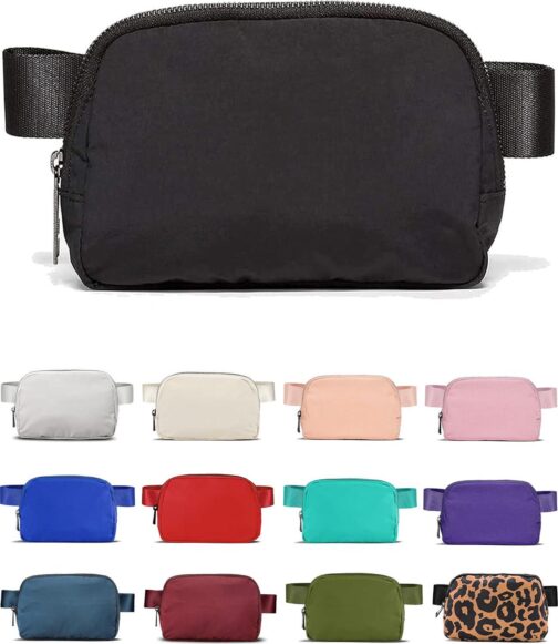 Fanny Pack Crossbody Bag Trendy Waterproof Small Sling Cross Body Purse for Women Men Fashion Waist Packs Mini Belt Pouch Chest Bum Hip Lulu Dupes Travel Vacation Running Black