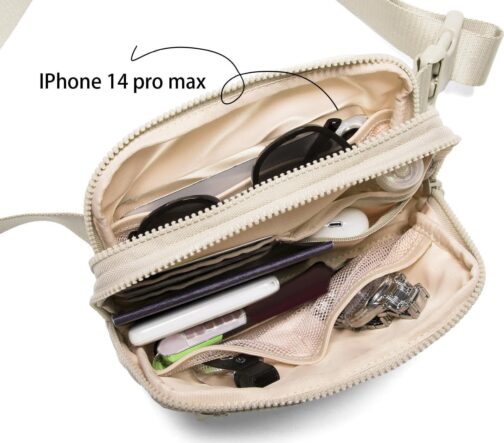 Fanny Pack Crossbody Bags for Women 1.5L Belt Bag with 3 Zipper Pockets Fashion Waist Packs Everywhere Belt Bag Cross Body Fanny Pack for Women (Beige) - Image 6