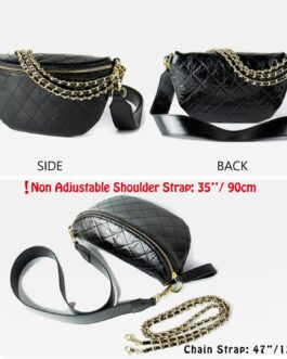 Fanny Pack Crossbody Waist Bag Women Black Luxury Belt Bum Bag Leather Shoulder Purse Fashion Designer With Gold Chain