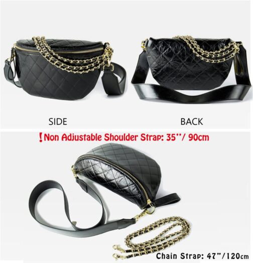 Fanny Pack Crossbody Waist Bag Women Black Luxury Belt Bum Bag Leather Shoulder Purse Fashion Designer With Gold Chain - Image 2