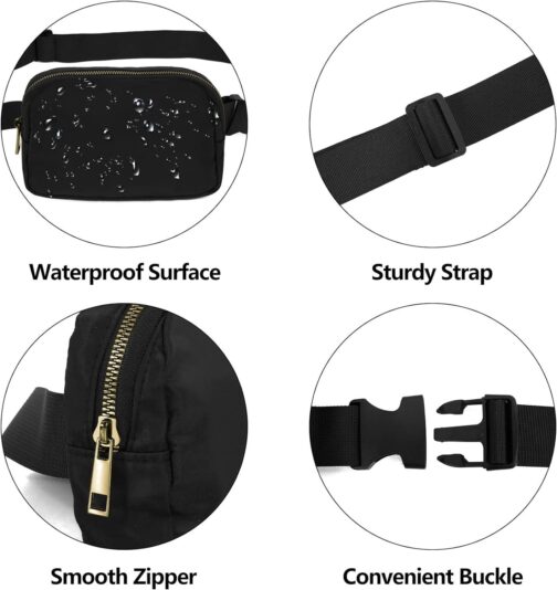 Fanny Pack Crossbody Bag for Women and Men, Belt Bag for Hiking Bum Bag with Adjustable Strap, Waist pack for Running Workout Sports Travel Black - Image 4
