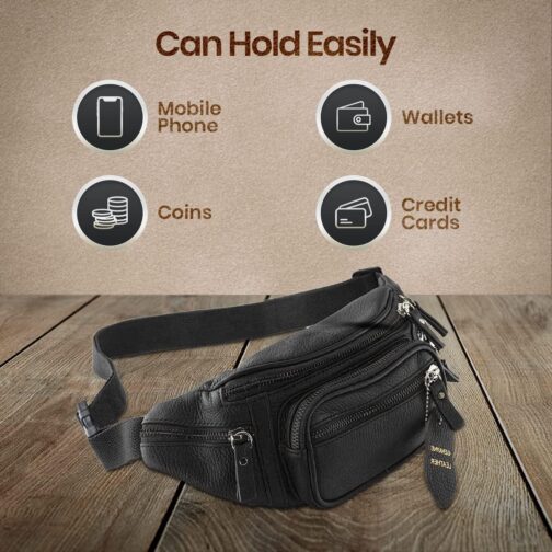 Fanny Pack Waist Bag Multifunction Genuine Leather Hip Bum Bag Travel Pouch for Men and Women- Multiple Pockets and Sturdy Zippers Ideal for Hiking Running And Cycling - Image 5