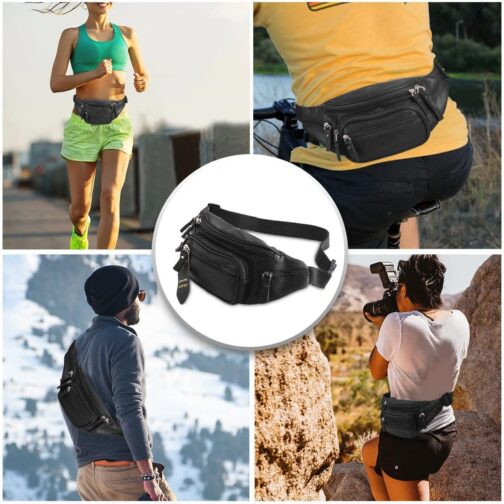 Fanny Pack Waist Bag Multifunction Genuine Leather Hip Bum Bag Travel Pouch for Men and Women- Multiple Pockets and Sturdy Zippers Ideal for Hiking Running And Cycling - Image 2