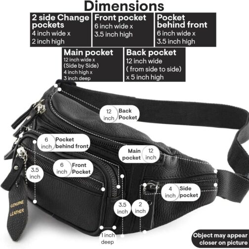 Fanny Pack Waist Bag Multifunction Genuine Leather Hip Bum Bag Travel Pouch for Men and Women- Multiple Pockets and Sturdy Zippers Ideal for Hiking Running And Cycling - Image 6