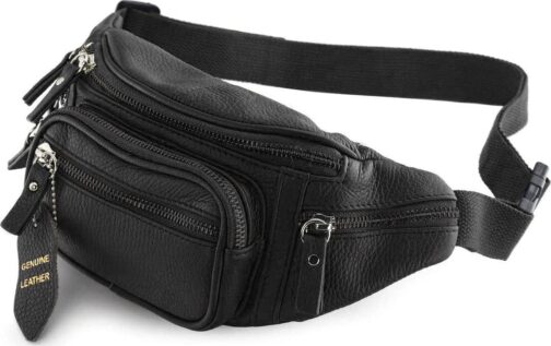 Fanny Pack Waist Bag Multifunction Genuine Leather Hip Bum Bag Travel Pouch for Men and Women- Multiple Pockets and Sturdy Zippers Ideal for Hiking Running And Cycling