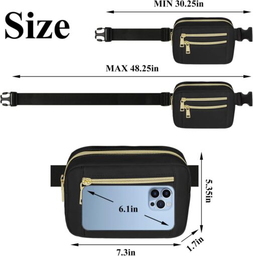 Fanny Pack for Women Men, Capolo Mini Belt Bag Crossbody Waist Bags with Adjustable Strap Fashion Waist Pack Waterproof for Travel Workout Running Cycling Hiking, Black - Image 6